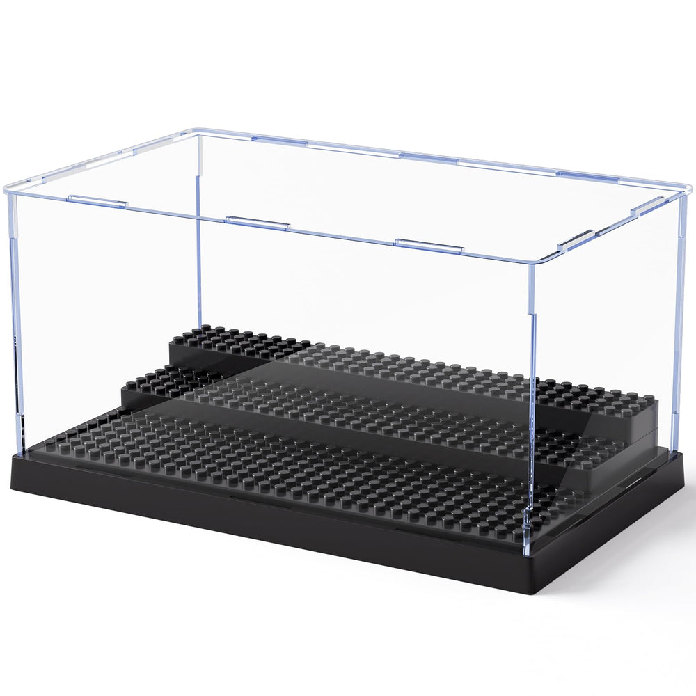 Mlikero minifigure display case with three steps for organized figures.