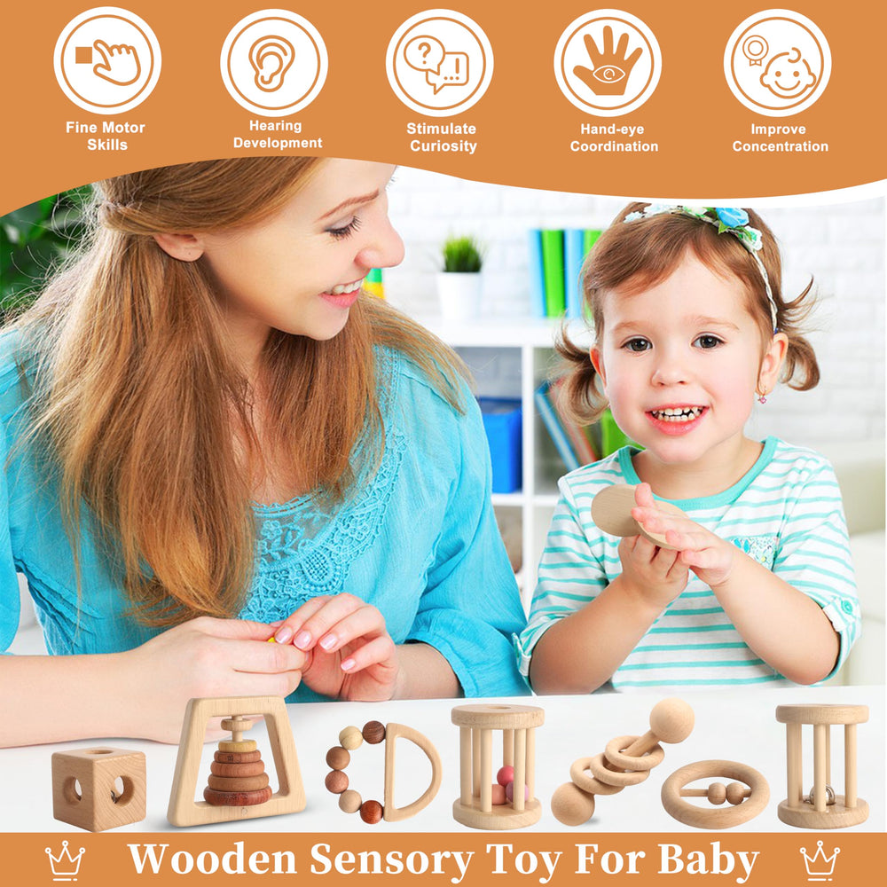 MLYEY interlocking discs on beech wood encourage tactile exploration.