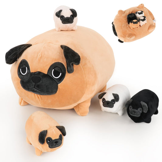 MMguai Bulldog family pillow with belly reveal showing four puppies for cozy playtime