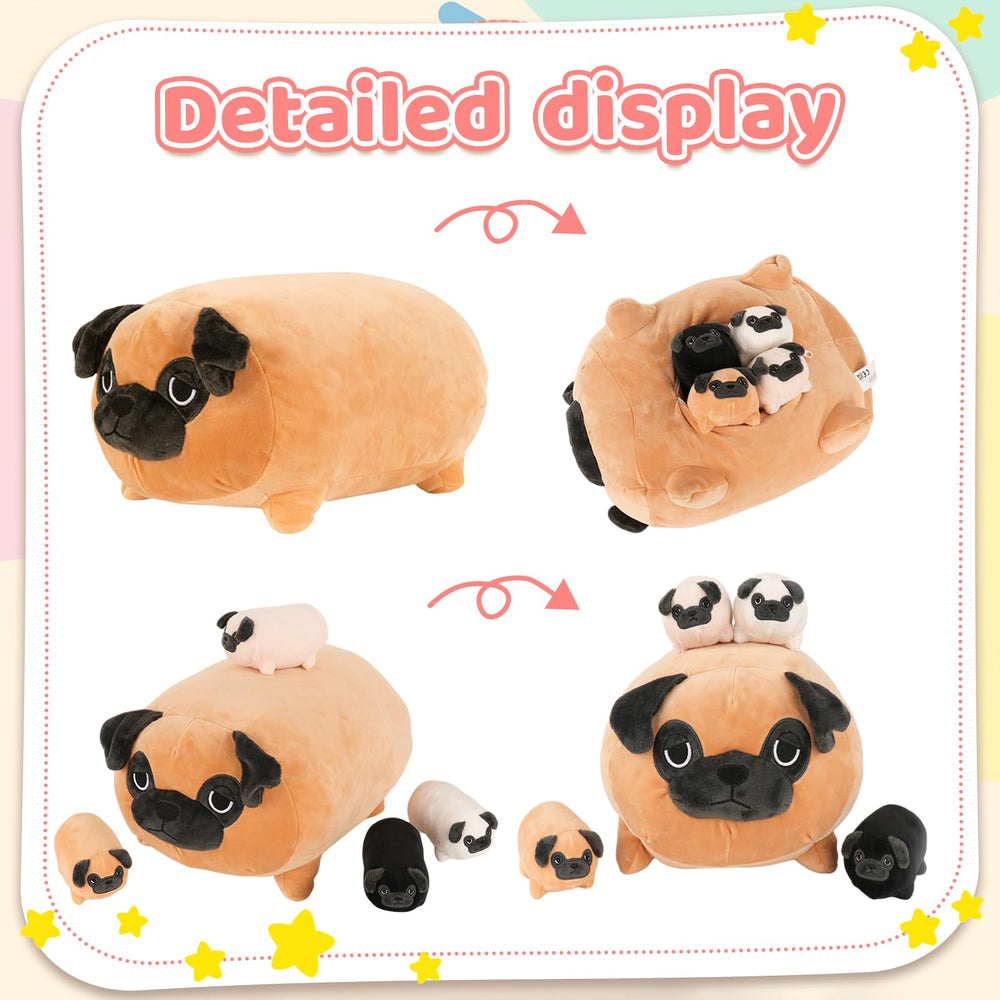 MMguai Bulldog family plush on living room shelf as friendly decor