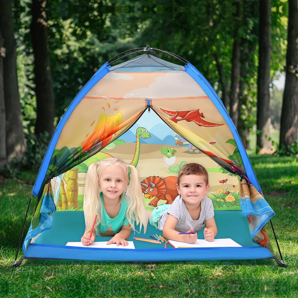 Mnagant Dinosaur World tent dimensions 47x47x43 inches, roomy for 2–4 kids.