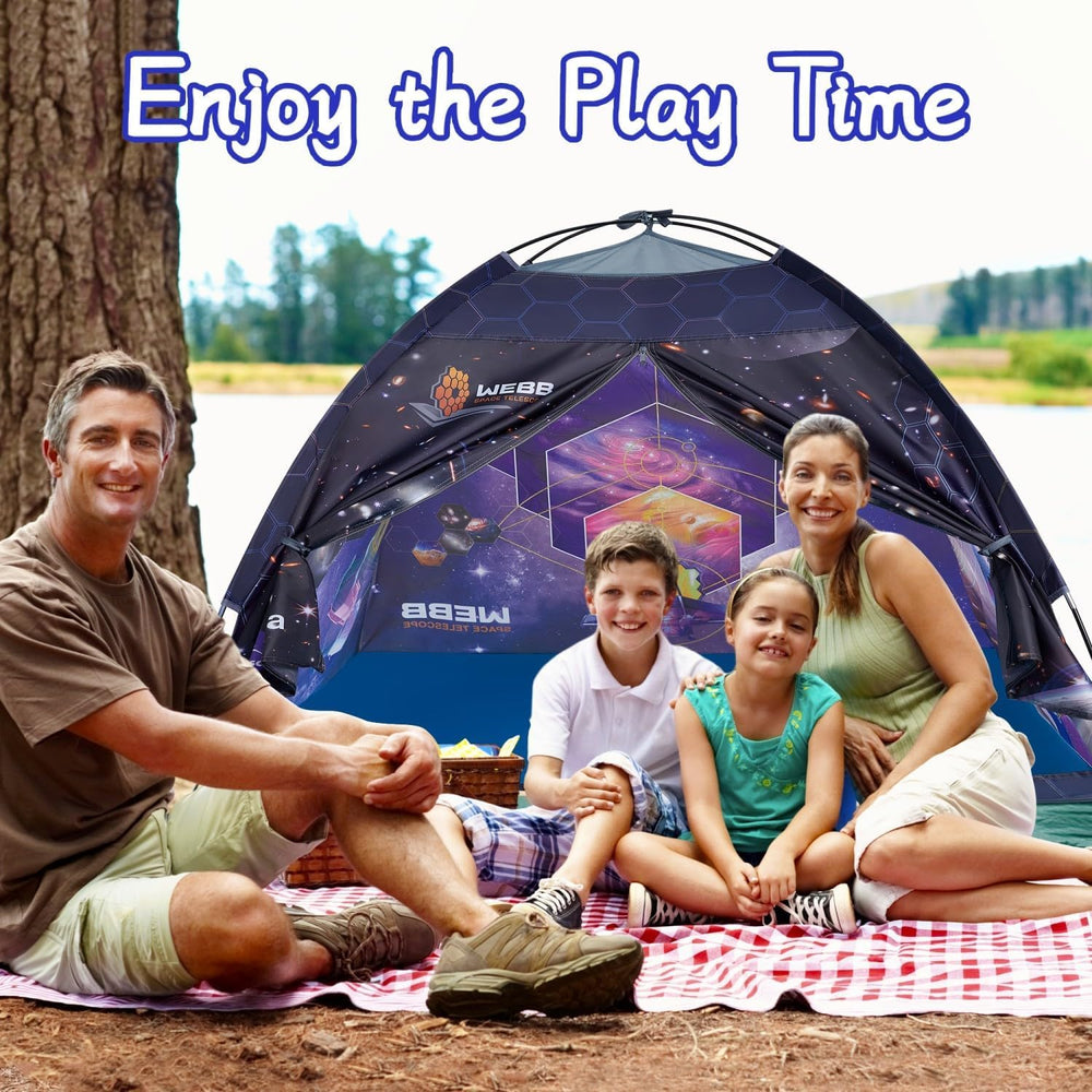 Mnagant James Webb space telescope tent with children playing offers spacious interior.