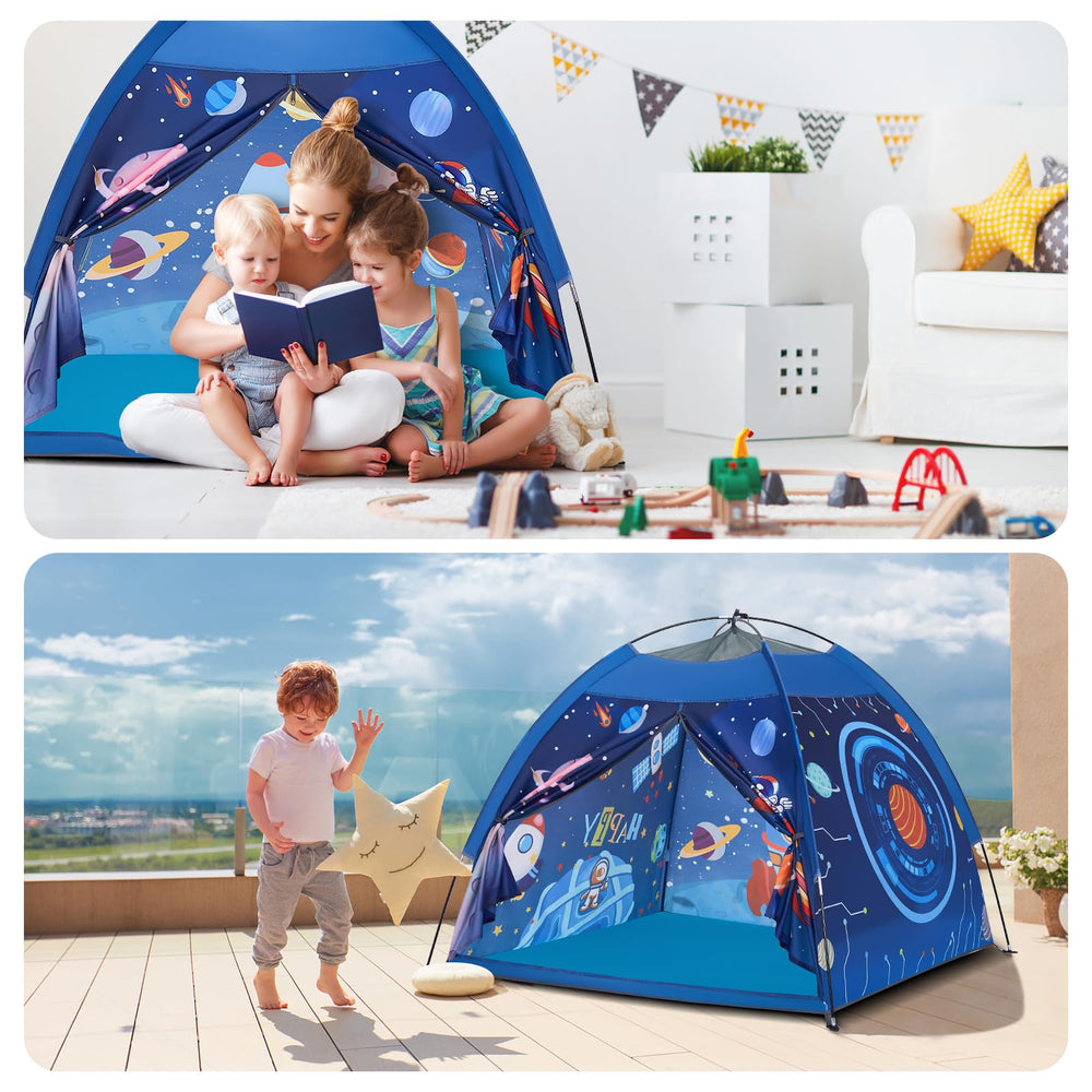 Mnagant Space World Play Tent roomy space for multiple kids and gear.