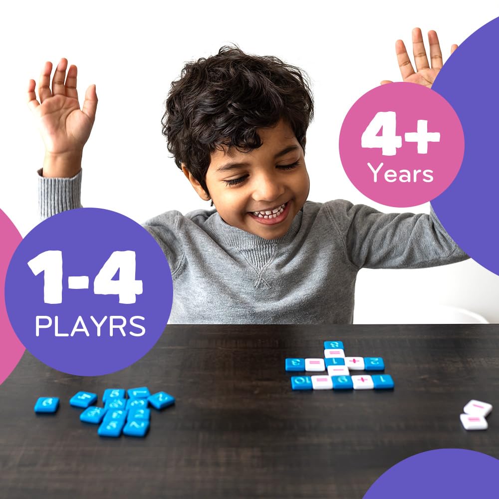 MÖBI Mobi Kids blue numeral tiles in use support quick arithmetic practice.