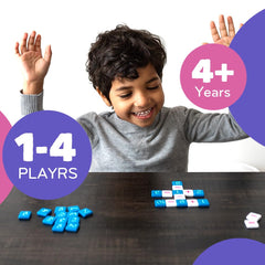 MÖBI Mobi Kids blue numeral tiles in use support quick arithmetic practice.