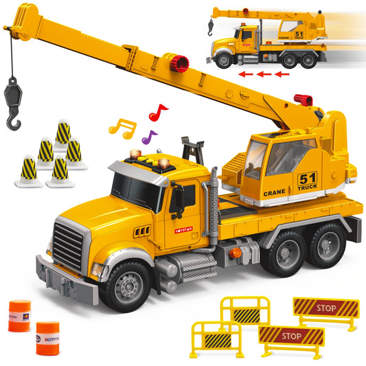 MOBIUS Toys crane truck with extendable arm in action for imaginative engineering play