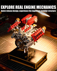 MOCBURIKU Mini V8 engine display stand highlighting a striking showcase.