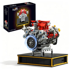 MOCBURIKU Mini V8 engine running shows realistic piston motion for hands-on learning.
