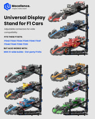 Three-layer Mocellence stand showcases F1 cars while saving shelf space