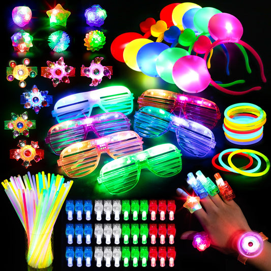 Mocoosy 103pcs glow sticks illuminate party space for kids and adults.