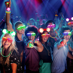 Mocoosy glow party prop display shows the full kit in action.