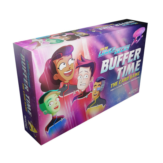 Modiphius Star Trek Lower Decks Buffer Time Card Game box front for family game night