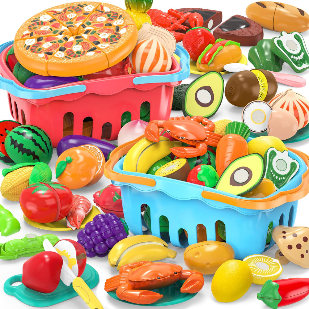 MOEAWS cutting play food set collection for interactive learning with diverse pieces