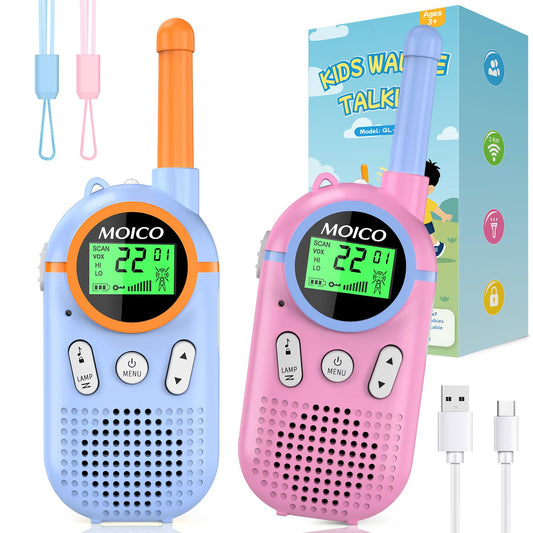 MOICO walkie talkies for kids during outdoor play with long-range clarity.