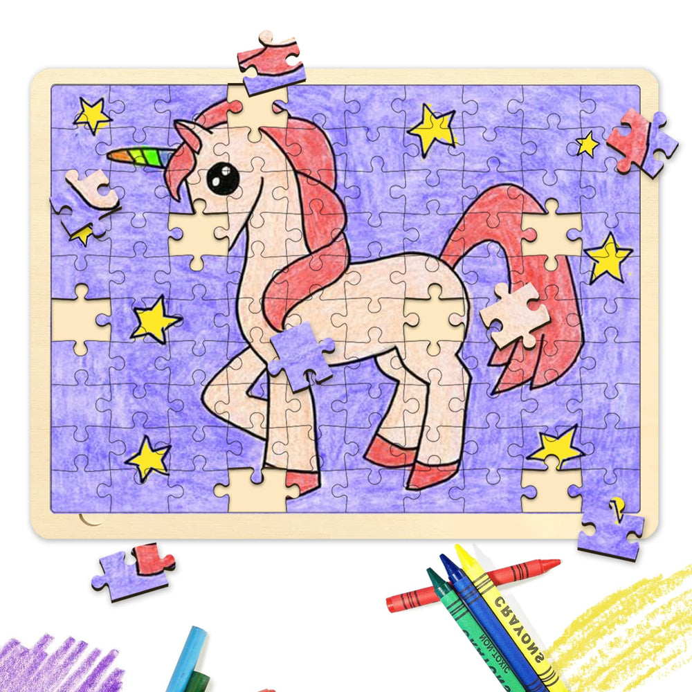 MoinKidz wooden jigsaw puzzle tray keeps pieces organized during crafting.