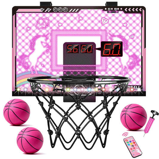 MOISTAR pink indoor hoop over door for quick kids' play.