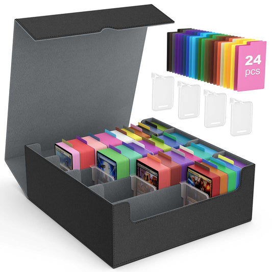 MoKo trading card storage box showing four-row capacity for large collections