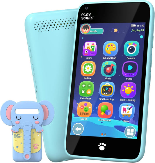 MOMILLA Kids Phone front view showing compact design for easy grip and play.