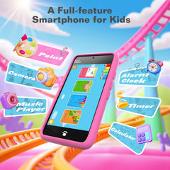 MOMILLA Toys kid's smart phone game menu showing 200+ learning apps and activities.