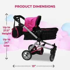 Mommy & Me Babyboo doll pram adjustable handle adapts to child height.