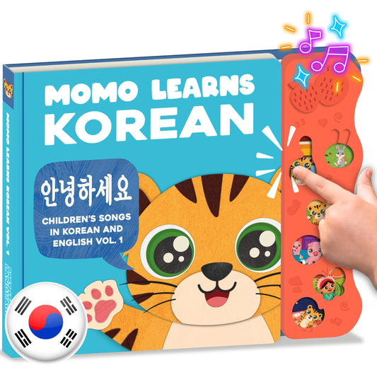 Momo Learns Korean cover - durable bilingual board book for early language exploration
