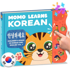 Momo Learns Korean cover - durable bilingual board book for early language exploration