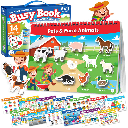 Momo & Nashi Busy Book cover with bright Montessori visuals, ideal for screen-free play.