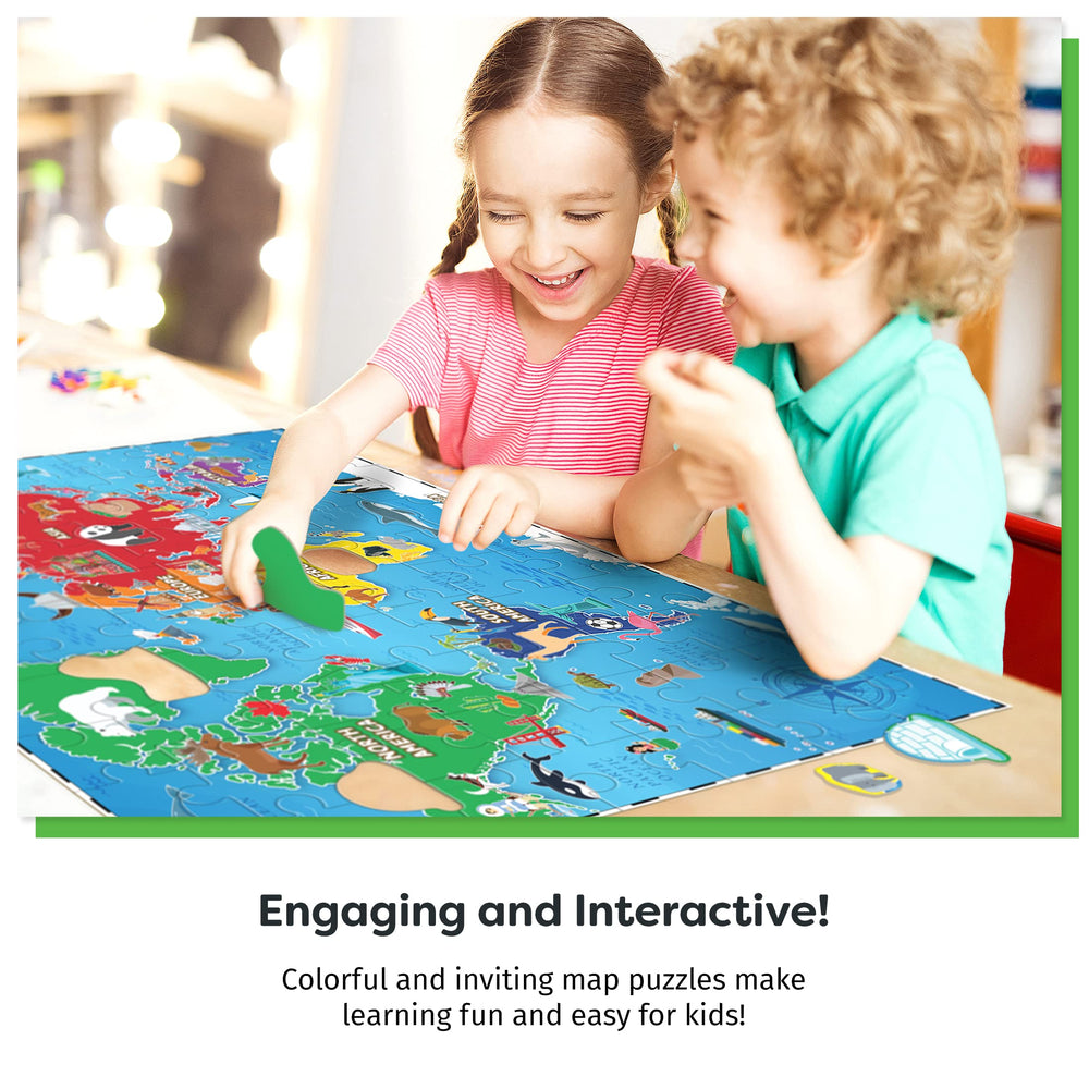 Momo & Nashi continents and landmarks puzzle illustration