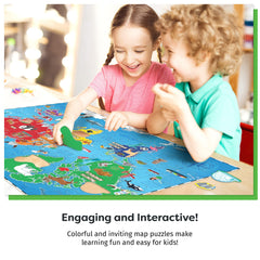 Momo & Nashi continents and landmarks puzzle illustration
