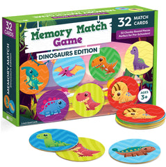Momo & Nashi dinosaur matching game front cover stimulates memory through colorful designs.