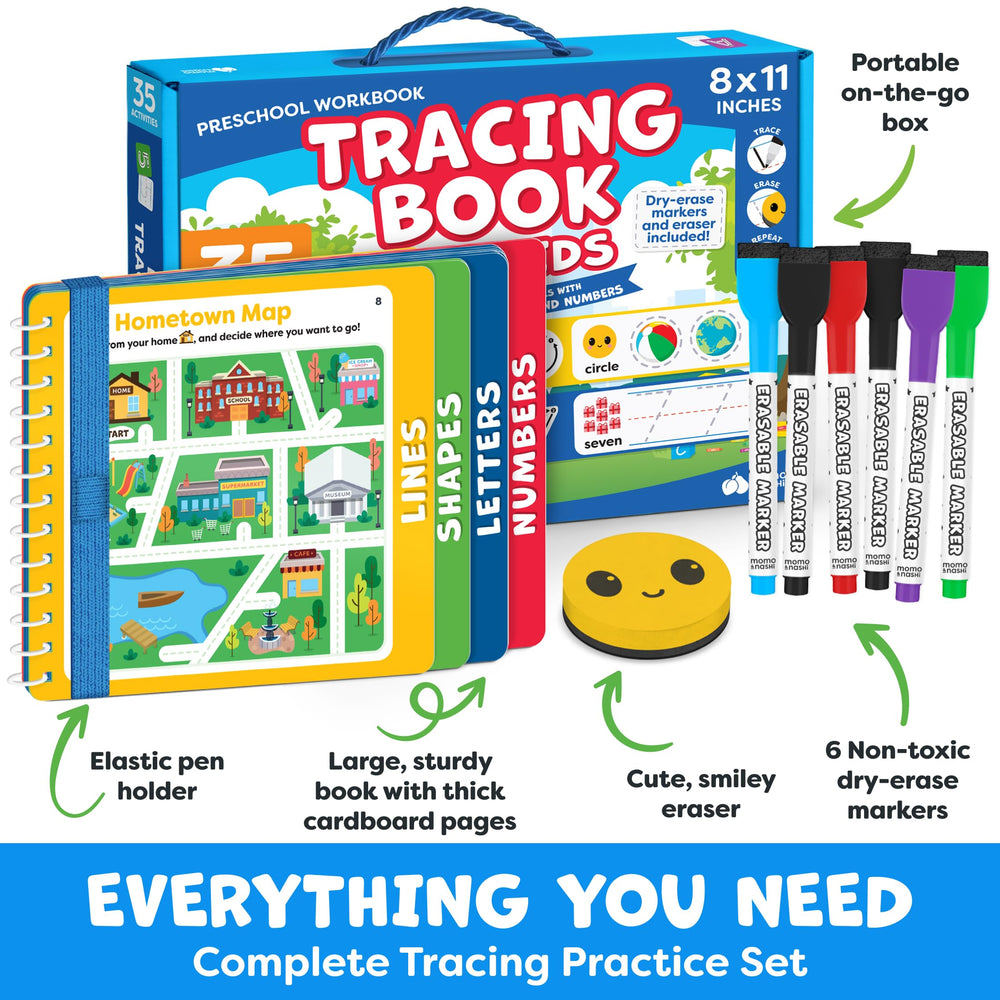 Momo & Nashi dry erase markers set for repeated tracing and easy erasing.