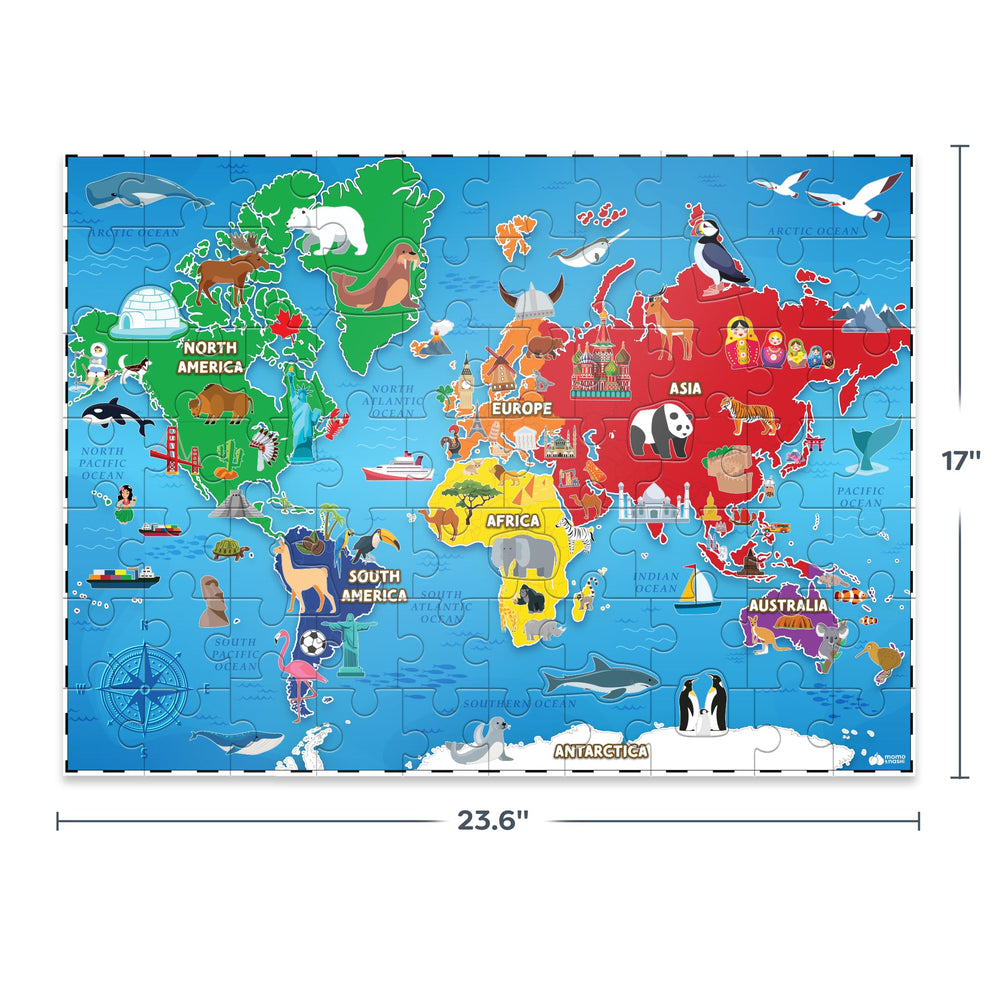 Momo & Nashi durable 2mm chipboard world map puzzle