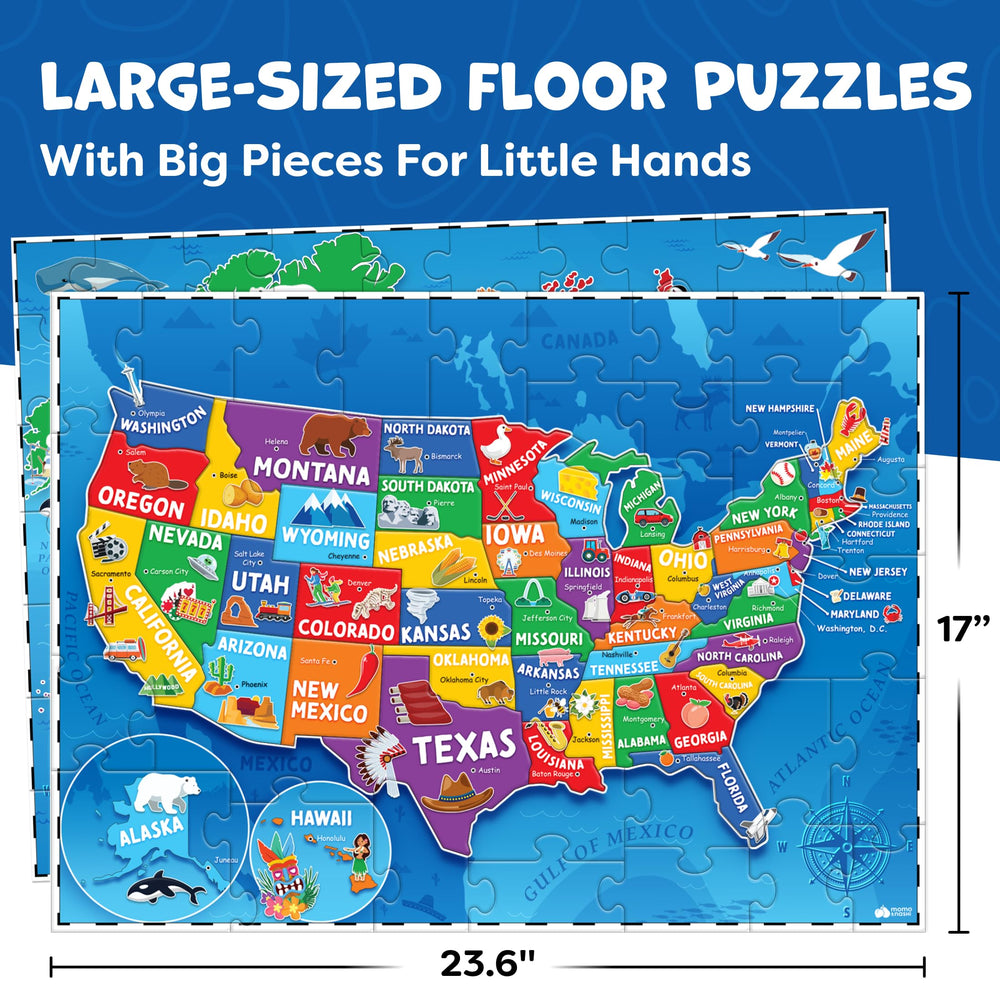 Momo Nashi USA Map Puzzle with large pieces for easy handling