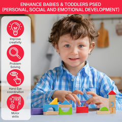 MOMOARI alphabet-number blocks encourage cooperative play and social skills through shared building.
