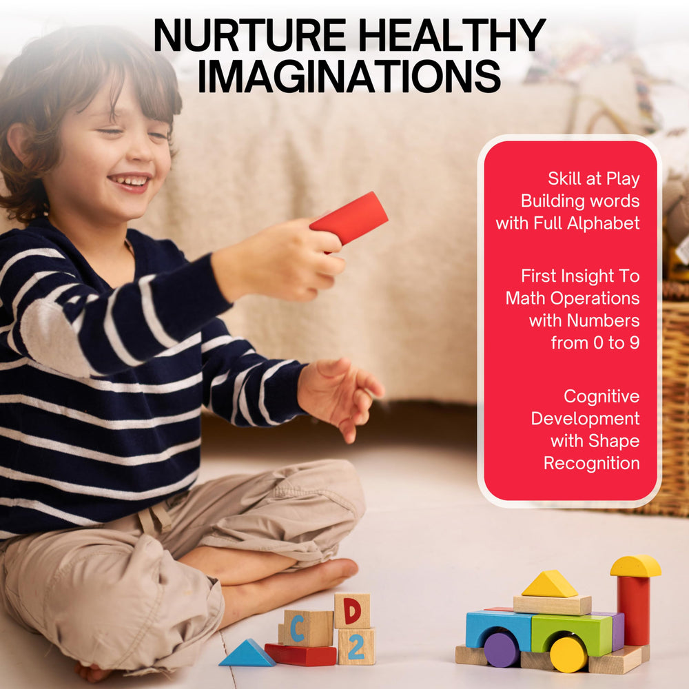 MOMOARI wooden blocks tower-building boosts fine motor skills and spatial awareness.