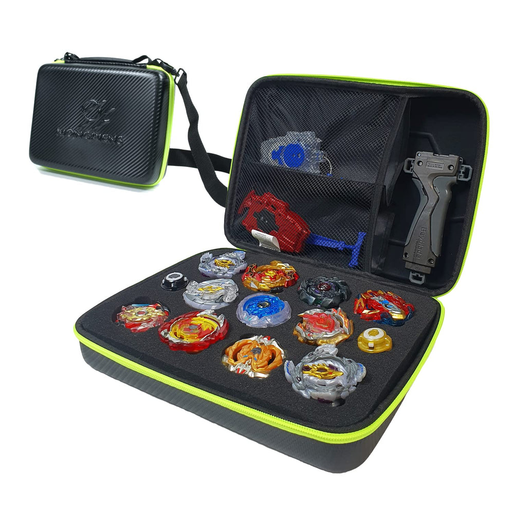 MONGPIENS Battling Tops case with handle for easy transport and protection.