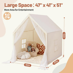 Monobeach beige tent door-drape close-up emphasizing imaginative play entry.