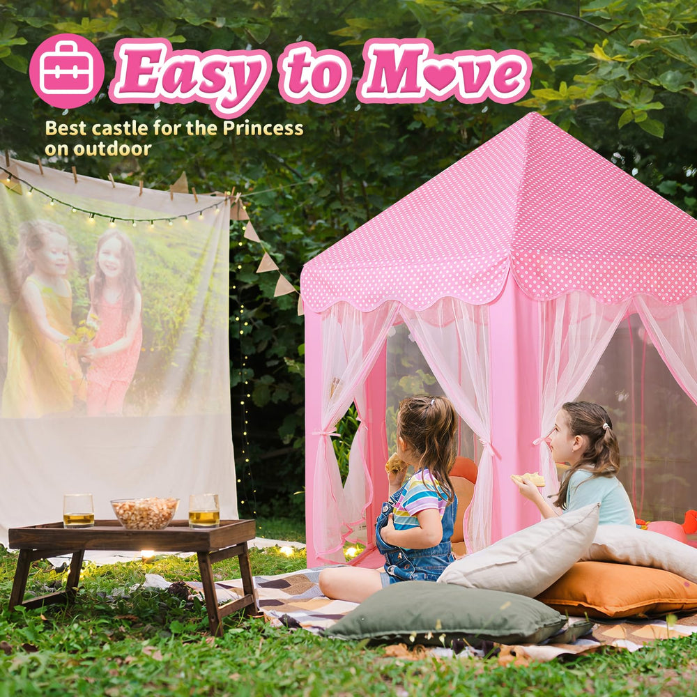 Monobeach Princess Castle Play Tent assembly parts including poles and connectors.