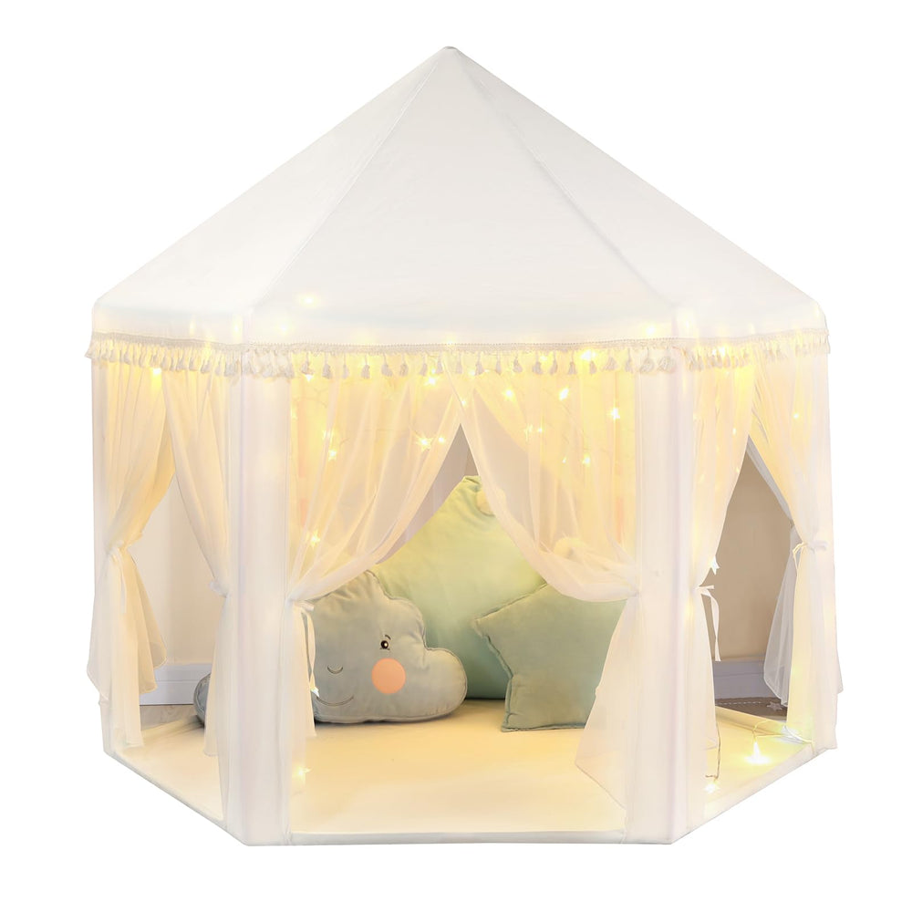 Monobeach White Princess Tent creates a cozy indoor play space with princess charm.