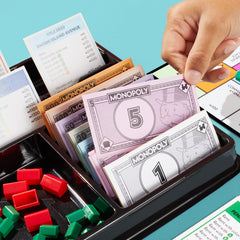 Banker’s tray holding bills and cards neatly, Monopoly tray keeps money organized