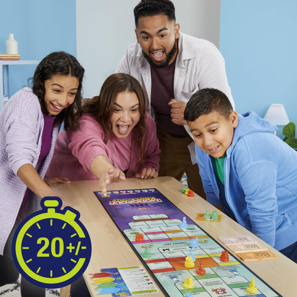 Monopoly Knockout tokens landing on properties to earn cash during quick rounds