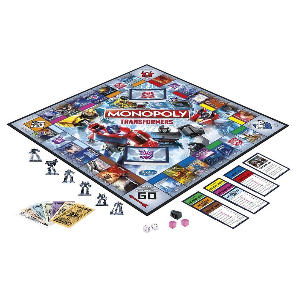 Monopoly Transformers Edition energon cubes highlight resource strategy for trades.
