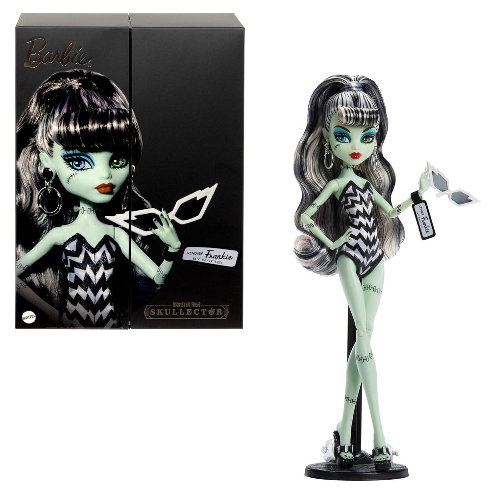 Monster High Frankie Stein doll wearing a Barbie-inspired swimsuit for beach play and display.