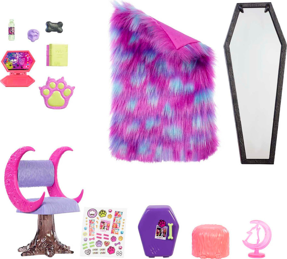 Monster High Clawdeen sticker sheet enables spooky decor customization.