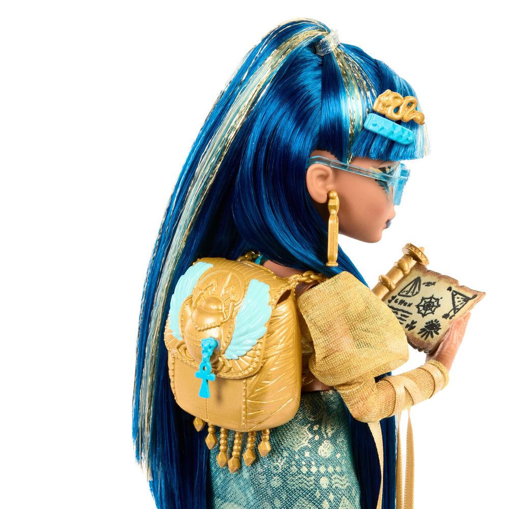 Cleo De Nile with pyramid box pizza adds playful narrative detail
