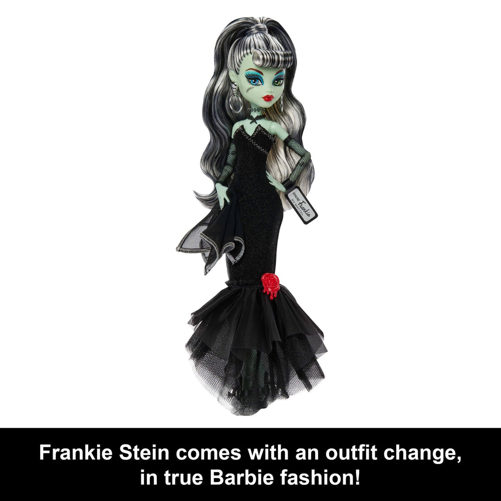 Frankie Stein in a dark shimmering night gown inspired by Solo in the Spotlight for collector display.
