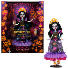 Monster High Skelita doll in Día de Muertos pose, ideal for display and collection.