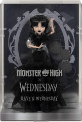 Front packaging view of Monster High Wednesday Raven N doll.