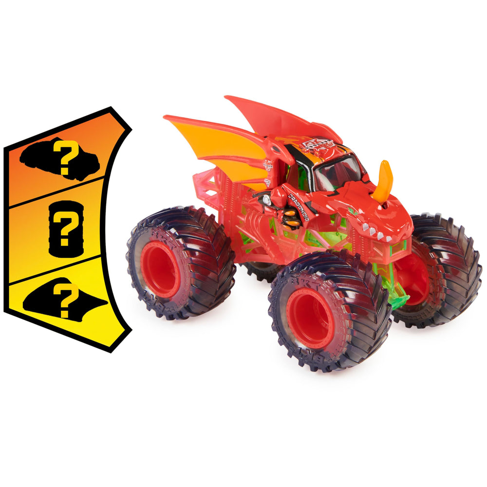 1:64 scale die-cast Monster Jam Bakugan Dragonoid truck detail.