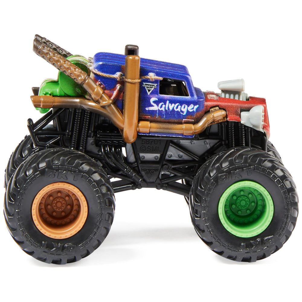 Monster Jam Bulldozer vs Racing Stripes 1:64 trucks inspire kid-led showdowns.